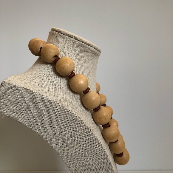 Vintage natural wood bead necklace minimalist boho festival - Picture 7 of 9